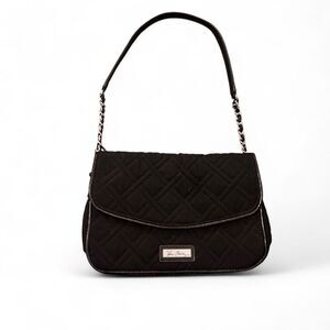 Vera Bradley Black Quilted Microfiber Shoulder Bag Chain Patent Strap